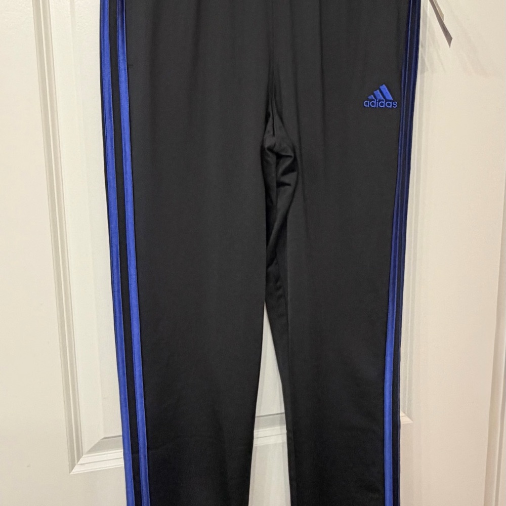 adidas Kids Black Joggers with Royal Blue Side Stripes